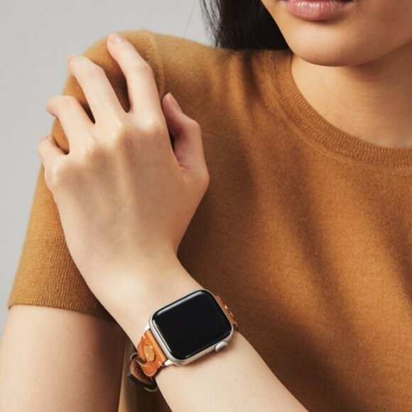 New! Tory Burch Apple Watch Band 38-45mm -Braided Leather Band-Light Blue - Picture 6 of 7